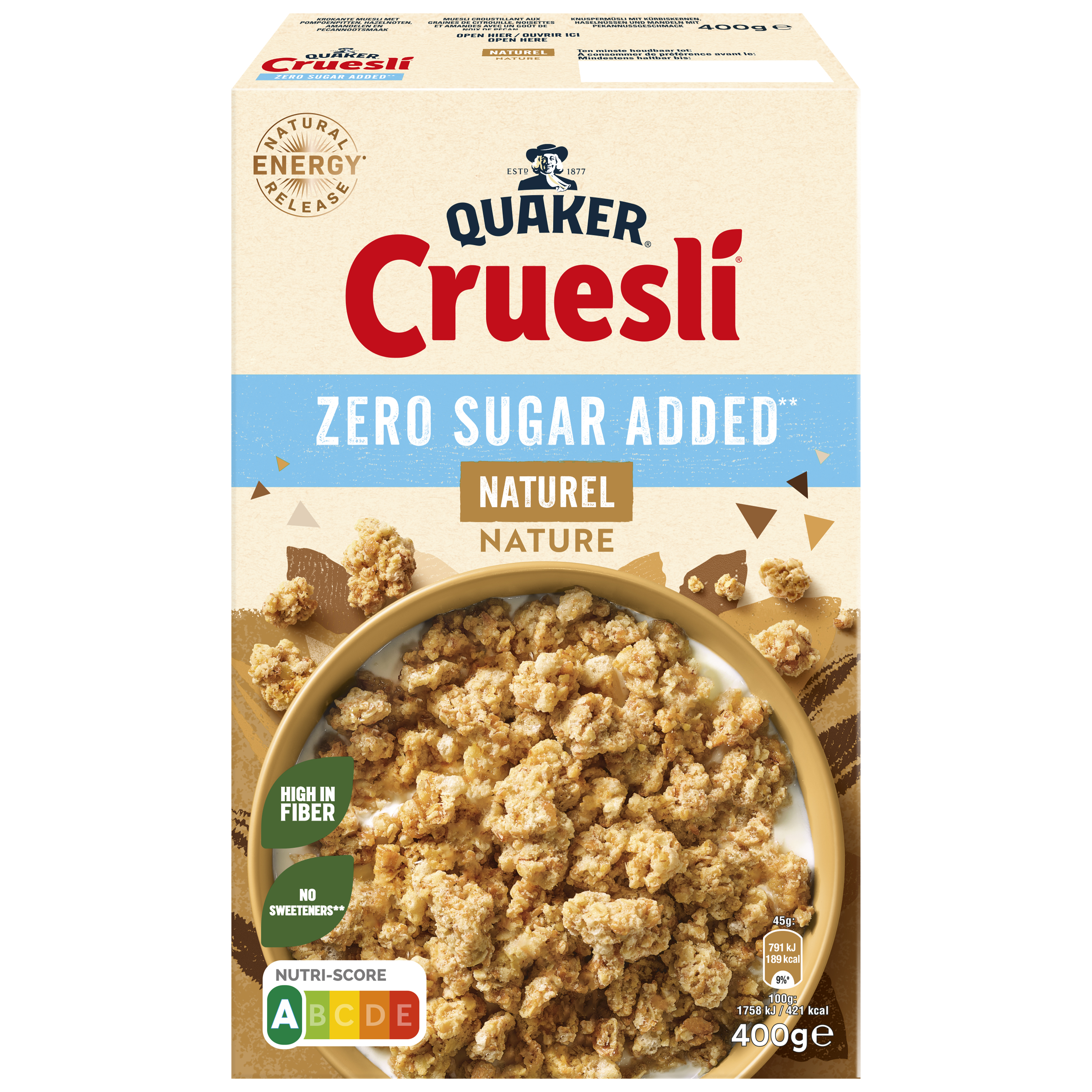 Quaker Cruesli® ZERO Sugar Added Naturel